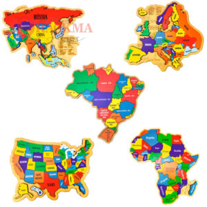 Quebra-Cabeça Mapa da África, Ásia, Brasil, Estados Unidos e Europa