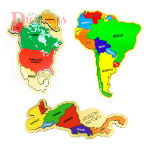 Kit Quebra-cabeça Mapa América do Norte, América do Sul e América Central Ístmico