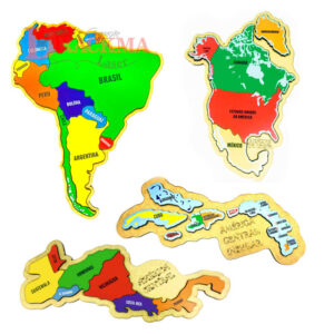 Kit Quebra-cabeça Mapa América do Norte, América do Sul e América Central Istmico e Insular
