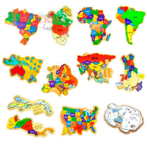 Kit Quebra-cabeça Mapa África, Oceania, Brasil, América do Sul e Norte, Central Ístmico e Insular, Europa, Ásia, EUA, Antártida e Portugal