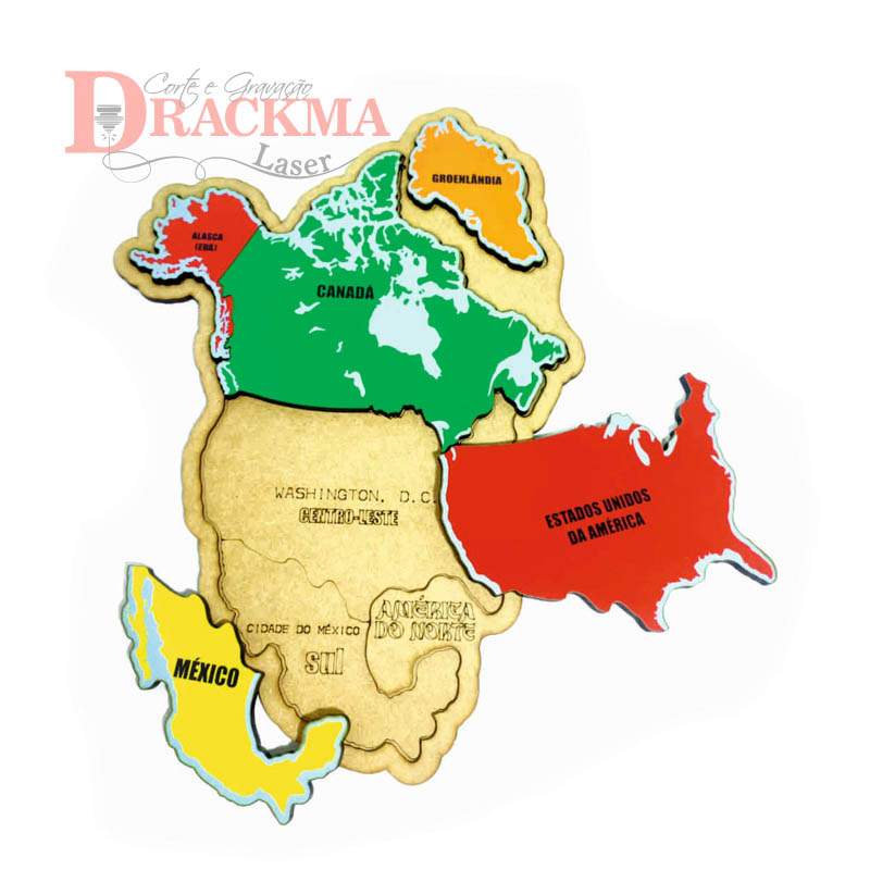 Kit Quebra-cabeça Mapa América do Norte, Oceania, América Central Ístmico e Insular - Imagem 2