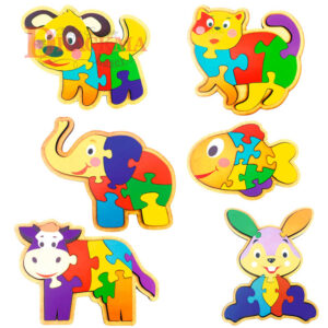 Quebra Cabeça Cachorro, Gato, Elefante, Peixe, Vaca e Coelho